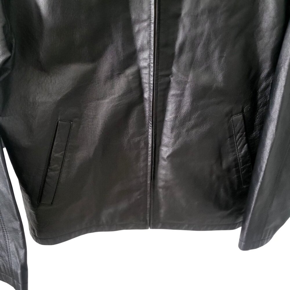 Men's Black Leather Jacket Outwear Stylish Embroidery Front & Back -M - Picture 8 of 10